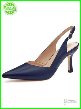 Women's Slingback Kitten Heels Closed Toe Faux Leather Wedding Party Pumps